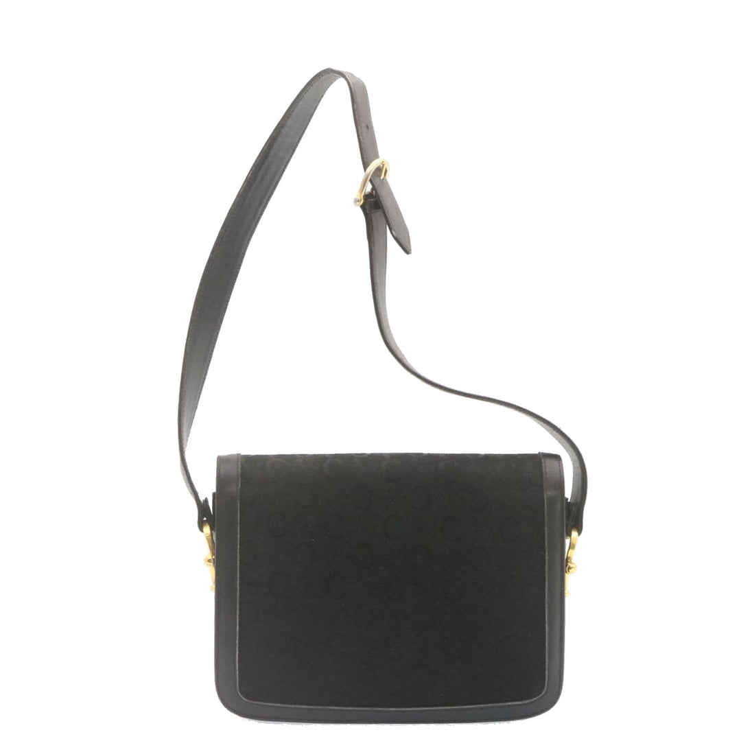 Celine C Macadam Horse Carriage Shoulder Bag Canvas Black Gold Auth am1471g