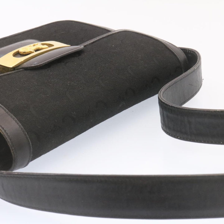 Celine C Macadam Horse Carriage Shoulder Bag Canvas Black Gold Auth am1471g