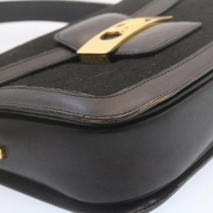 Celine C Macadam Horse Carriage Shoulder Bag Canvas Black Gold Auth am1471g