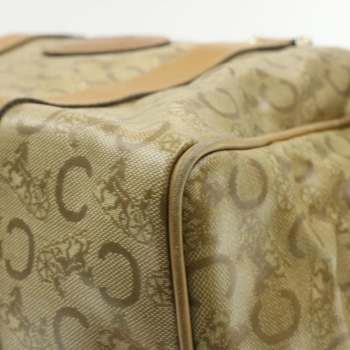 Celine C Macadam Horse Carriage Hand Bag PVC Leather Beige Auth am177g