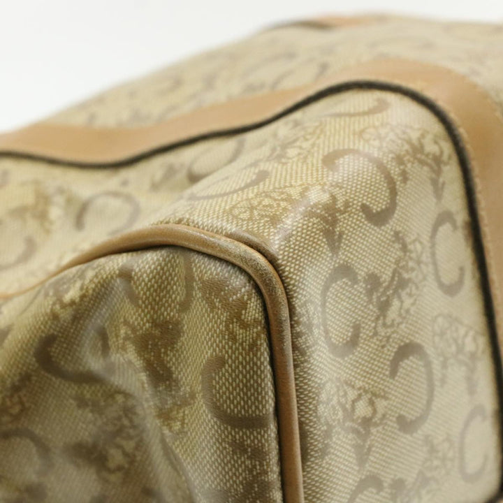 Celine C Macadam Horse Carriage Hand Bag PVC Leather Beige Auth am177g