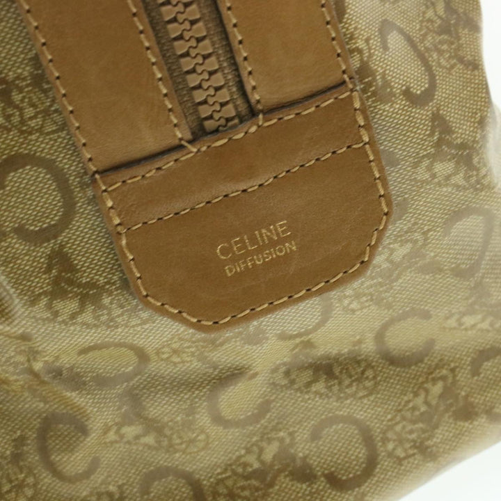 Celine C Macadam Horse Carriage Hand Bag PVC Leather Beige Auth am177g