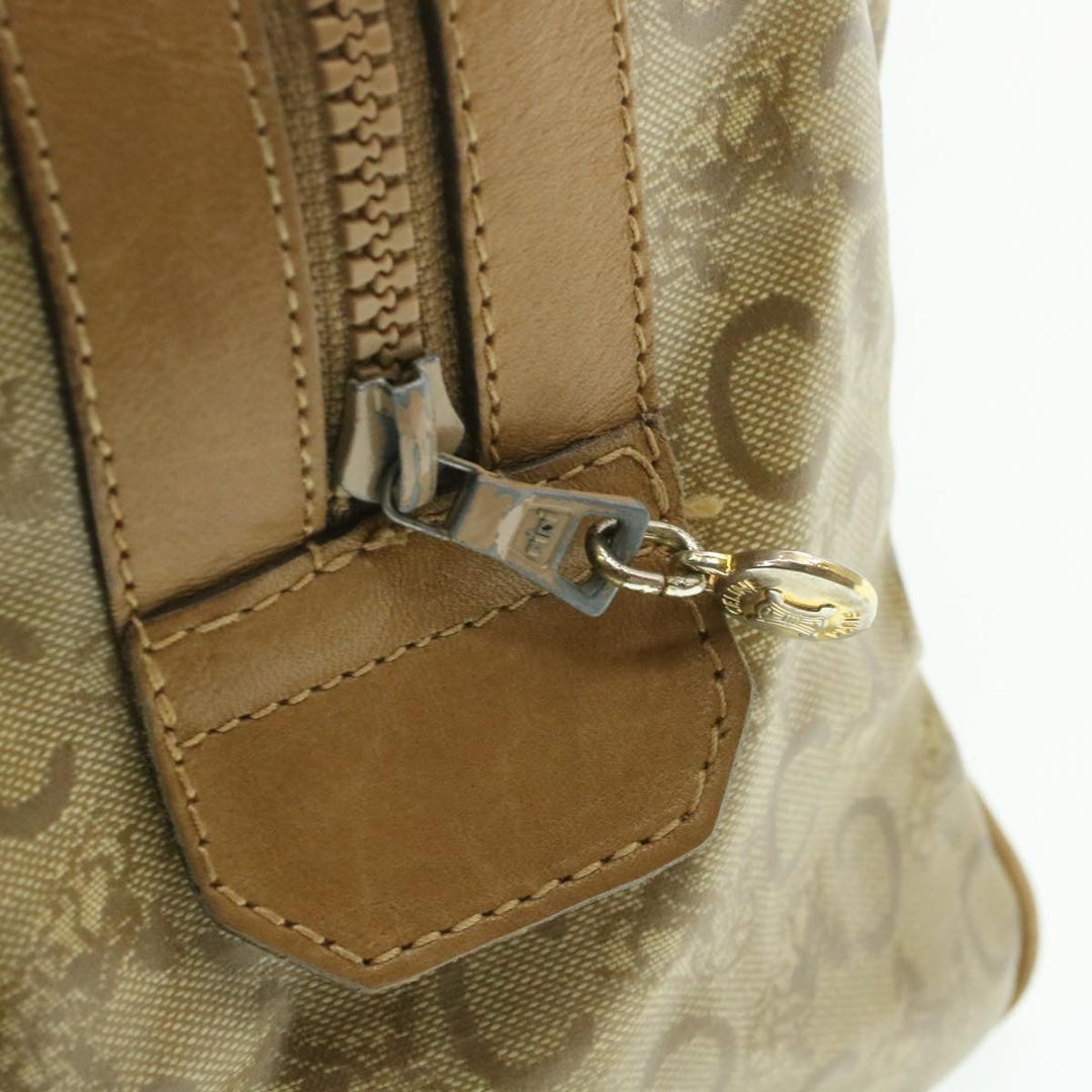 Celine C Macadam Horse Carriage Hand Bag PVC Leather Beige Auth am177g