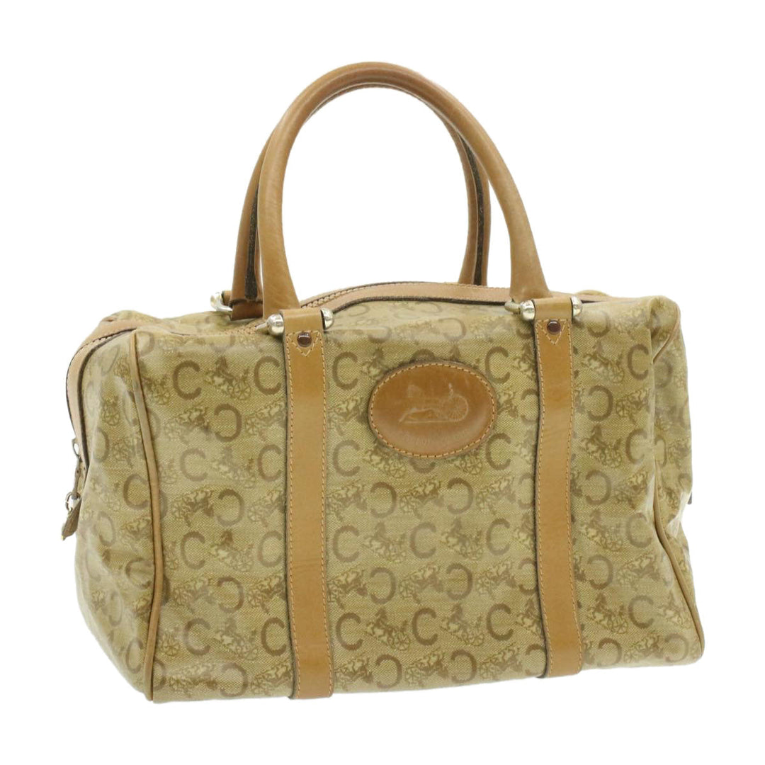 Celine C Macadam Horse Carriage Hand Bag PVC Leather Beige Auth am177g