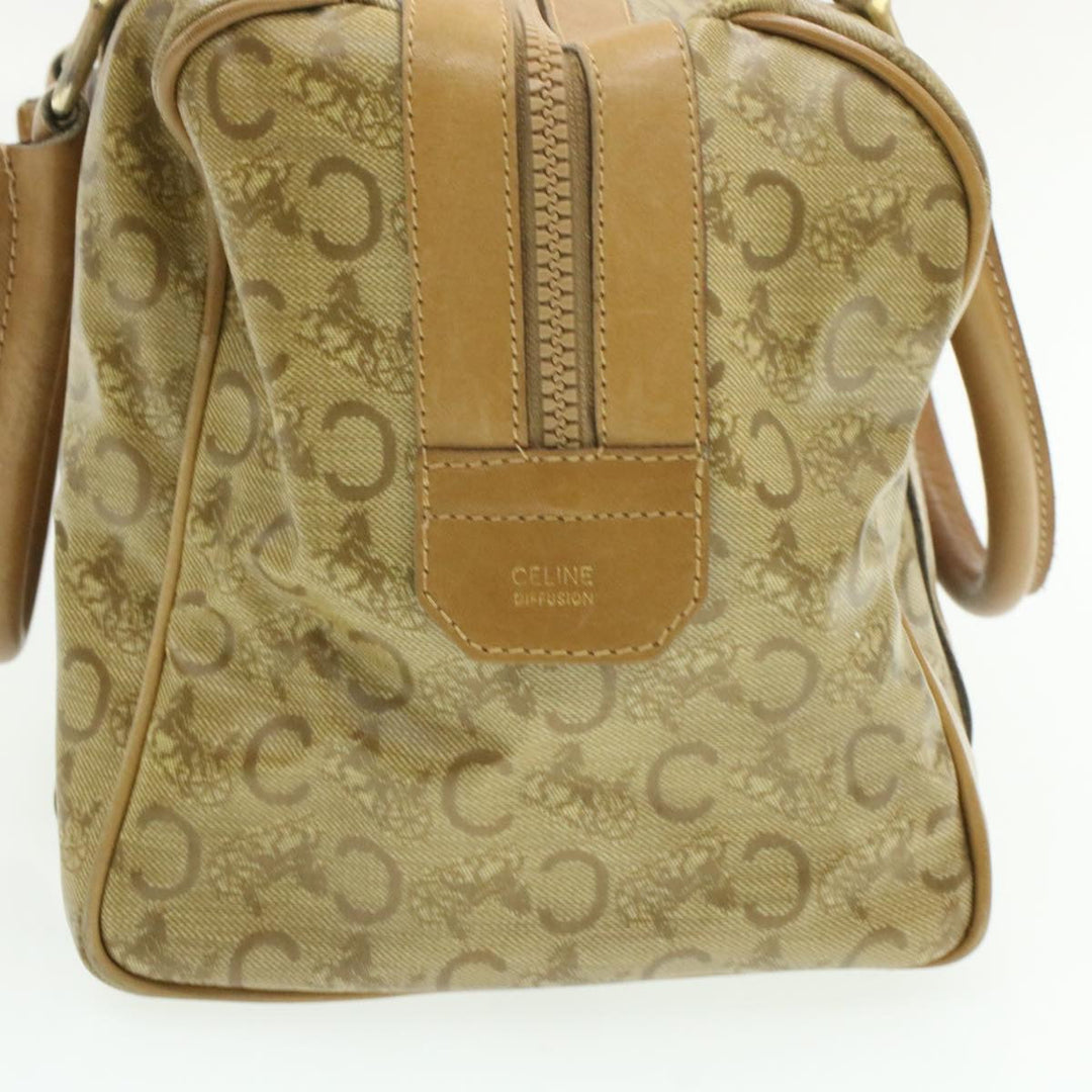 Celine C Macadam Horse Carriage Hand Bag PVC Leather Beige Auth am177g