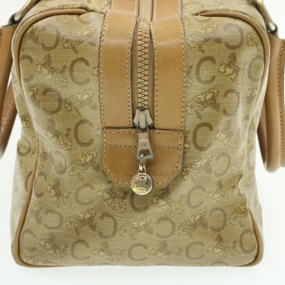 Celine C Macadam Horse Carriage Hand Bag PVC Leather Beige Auth am177g