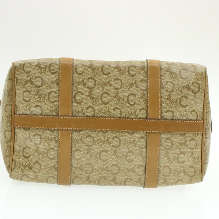 Celine C Macadam Horse Carriage Hand Bag PVC Leather Beige Auth am177g