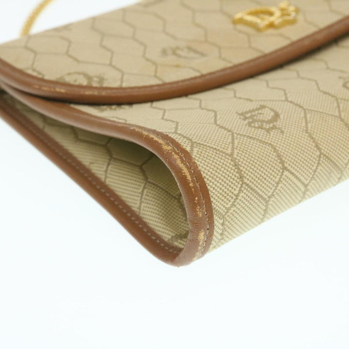 CHRISTIAN Top quality Dior Honeycomb Chain Shoulder Bag Canvas Beige Auth am2250g