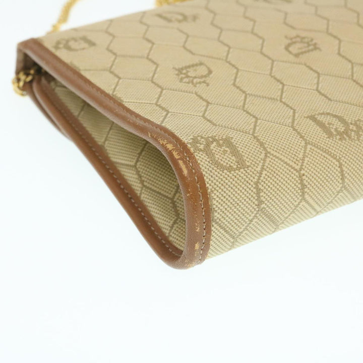 CHRISTIAN Top quality Dior Honeycomb Chain Shoulder Bag Canvas Beige Auth am2250g