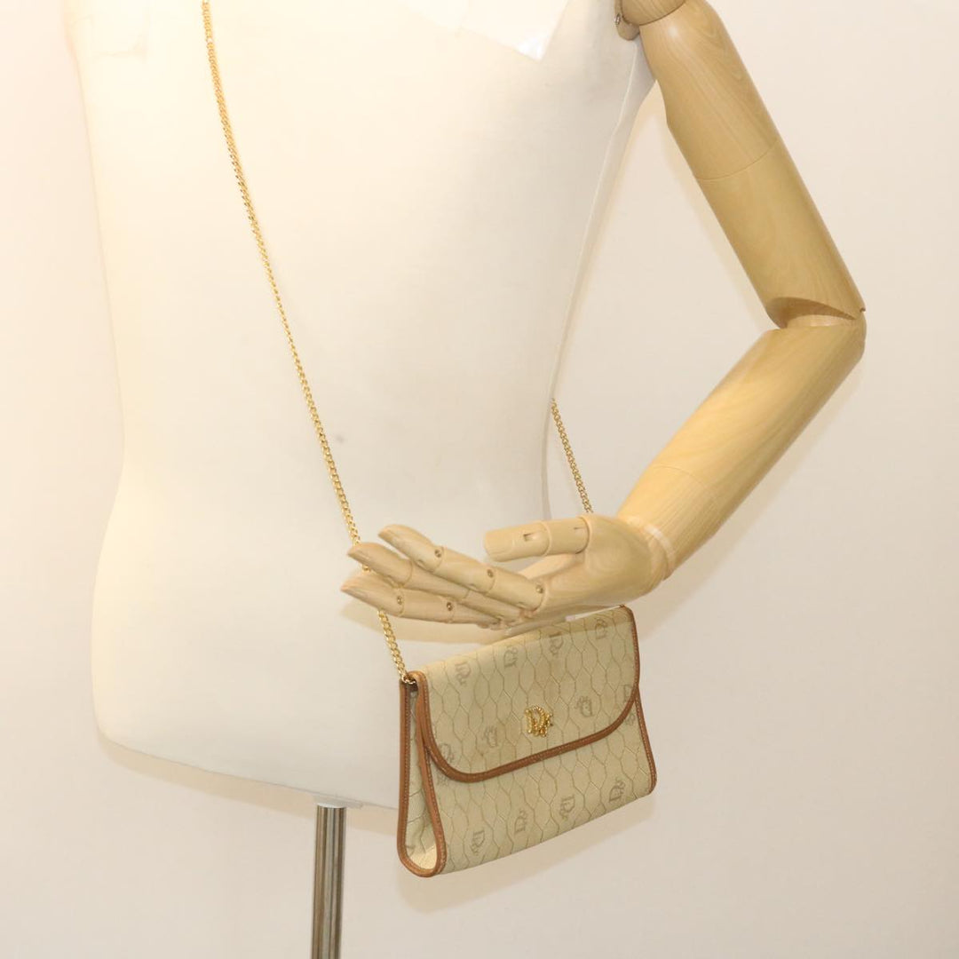 CHRISTIAN Top quality Dior Honeycomb Chain Shoulder Bag Canvas Beige Auth am2250g