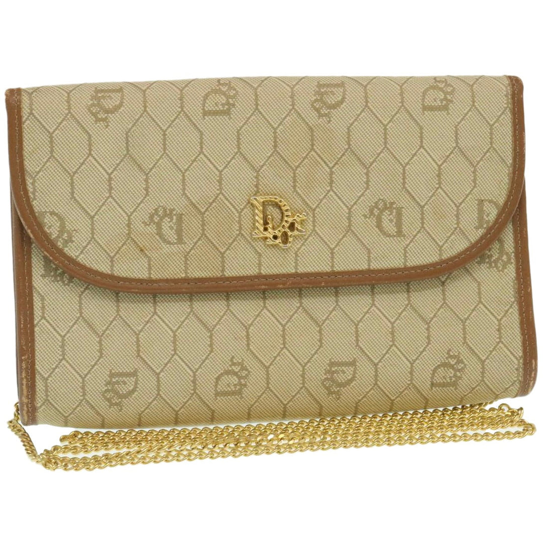 CHRISTIAN Top quality Dior Honeycomb Chain Shoulder Bag Canvas Beige Auth am2250g