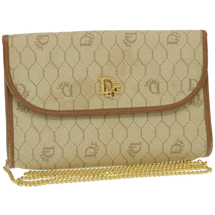 CHRISTIAN Top quality Dior Honeycomb Chain Shoulder Bag Canvas Beige Auth am2250g