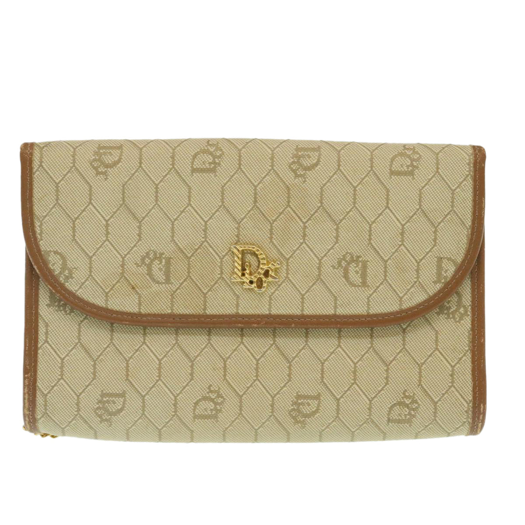 CHRISTIAN Top quality Dior Honeycomb Chain Shoulder Bag Canvas Beige Auth am2250g