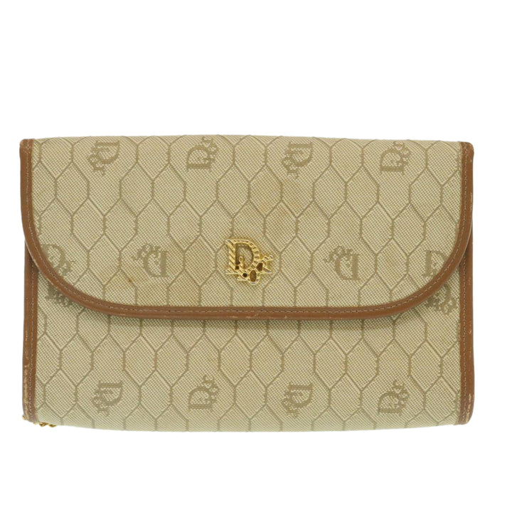 CHRISTIAN Top quality Dior Honeycomb Chain Shoulder Bag Canvas Beige Auth am2250g