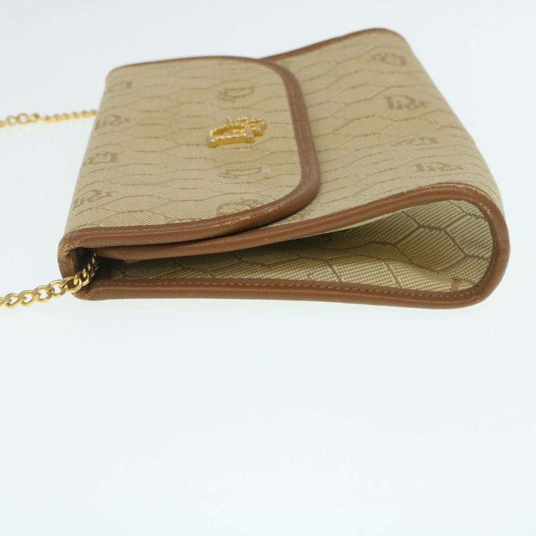 CHRISTIAN Top quality Dior Honeycomb Chain Shoulder Bag Canvas Beige Auth am2250g