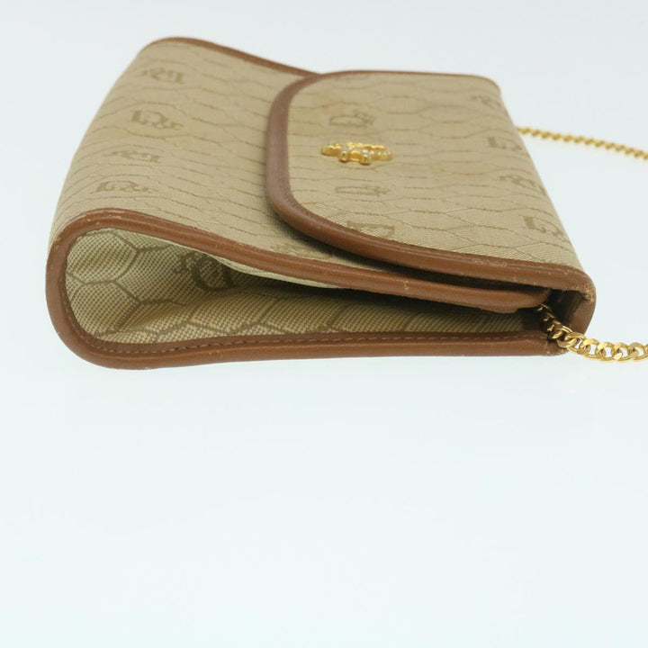 CHRISTIAN Top quality Dior Honeycomb Chain Shoulder Bag Canvas Beige Auth am2250g