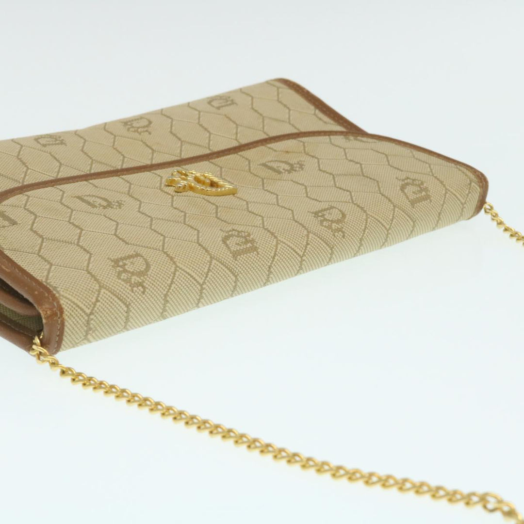 CHRISTIAN Top quality Dior Honeycomb Chain Shoulder Bag Canvas Beige Auth am2250g