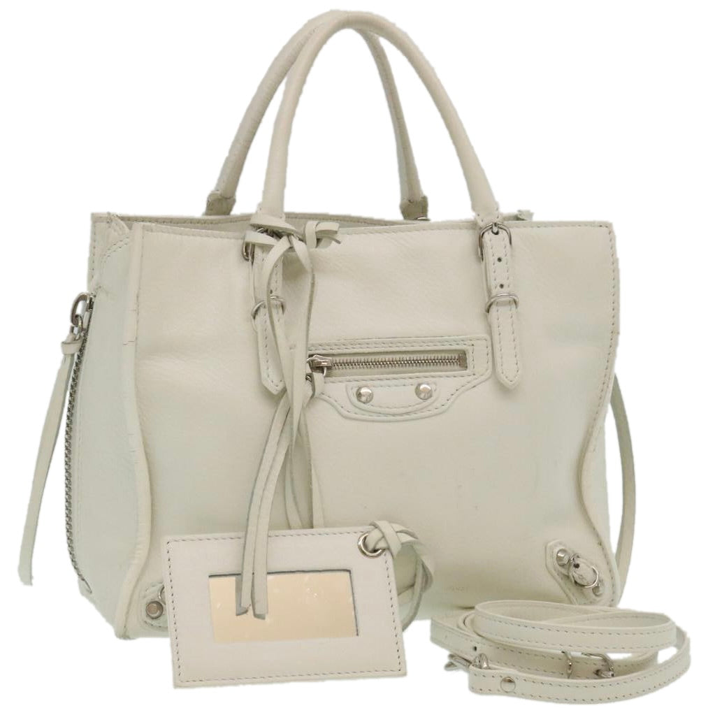 Top Quality Balenciaga 2Way Shoulder Bag Hand Bag Leather White Auth am2305g