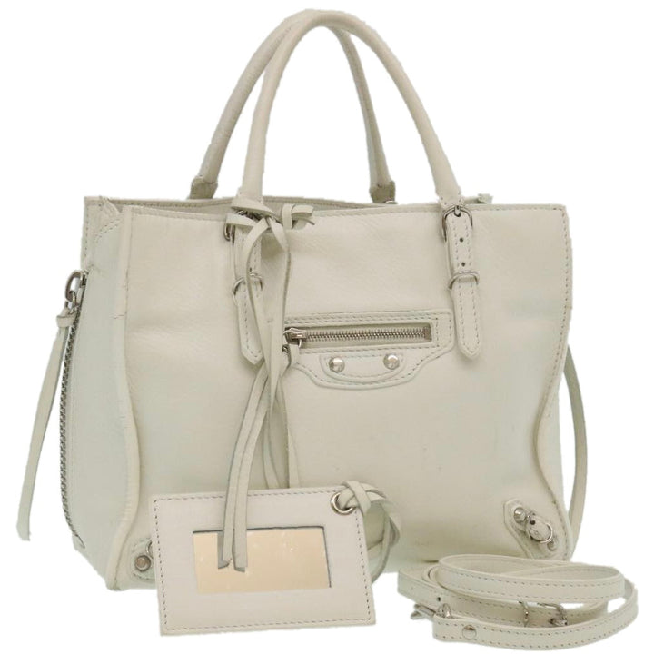 Top Quality Balenciaga 2Way Shoulder Bag Hand Bag Leather White Auth am2305g