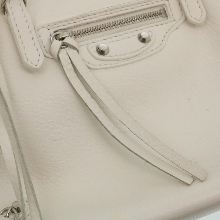 Top Quality Balenciaga 2Way Shoulder Bag Hand Bag Leather White Auth am2305g