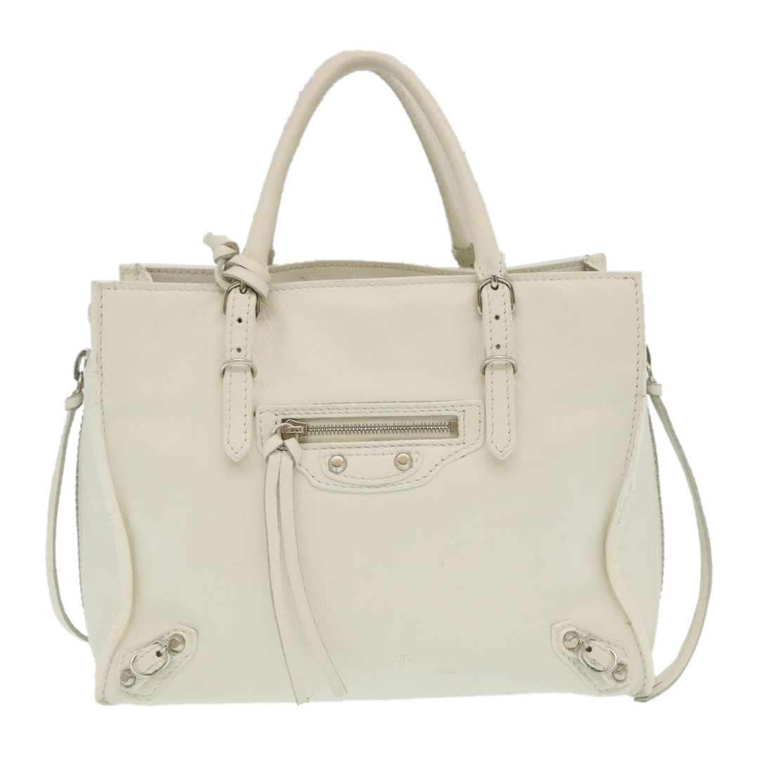 Top Quality Balenciaga 2Way Shoulder Bag Hand Bag Leather White Auth am2305g