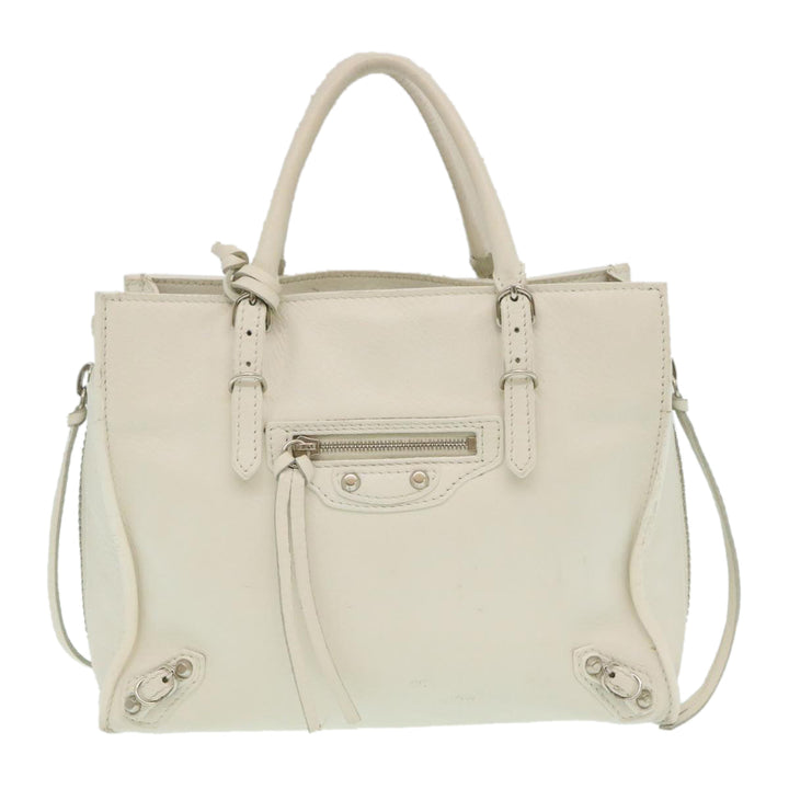 Top Quality Balenciaga 2Way Shoulder Bag Hand Bag Leather White Auth am2305g