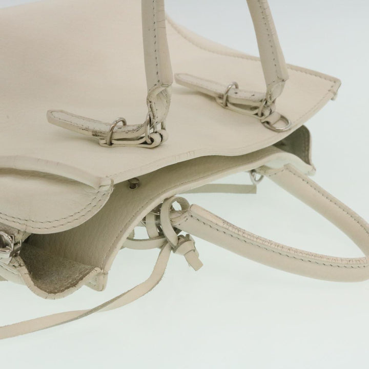 Top Quality Balenciaga 2Way Shoulder Bag Hand Bag Leather White Auth am2305g