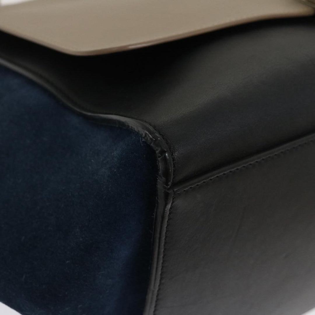 Celine Hand Bag Leather Suede Gray Navy Auth am2375g