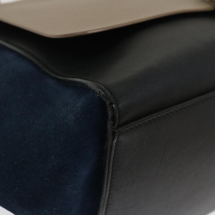 Celine Hand Bag Leather Suede Gray Navy Auth am2375g