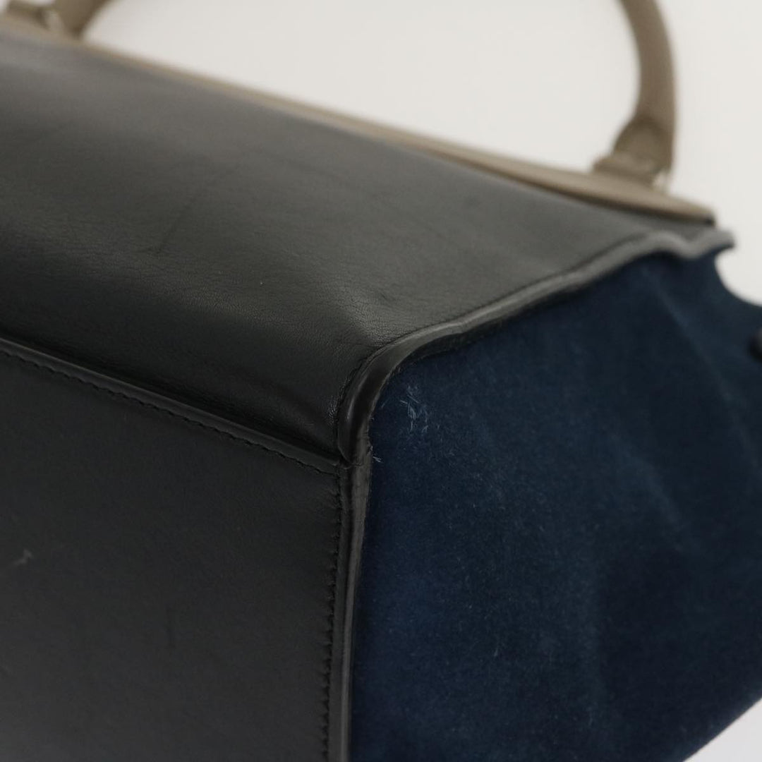 Celine Hand Bag Leather Suede Gray Navy Auth am2375g
