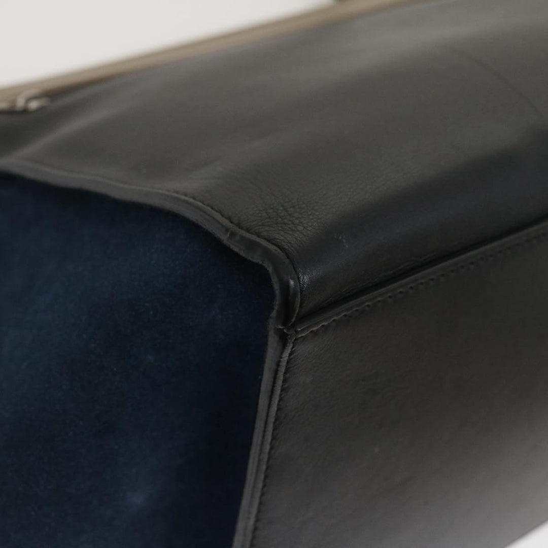 Celine Hand Bag Leather Suede Gray Navy Auth am2375g