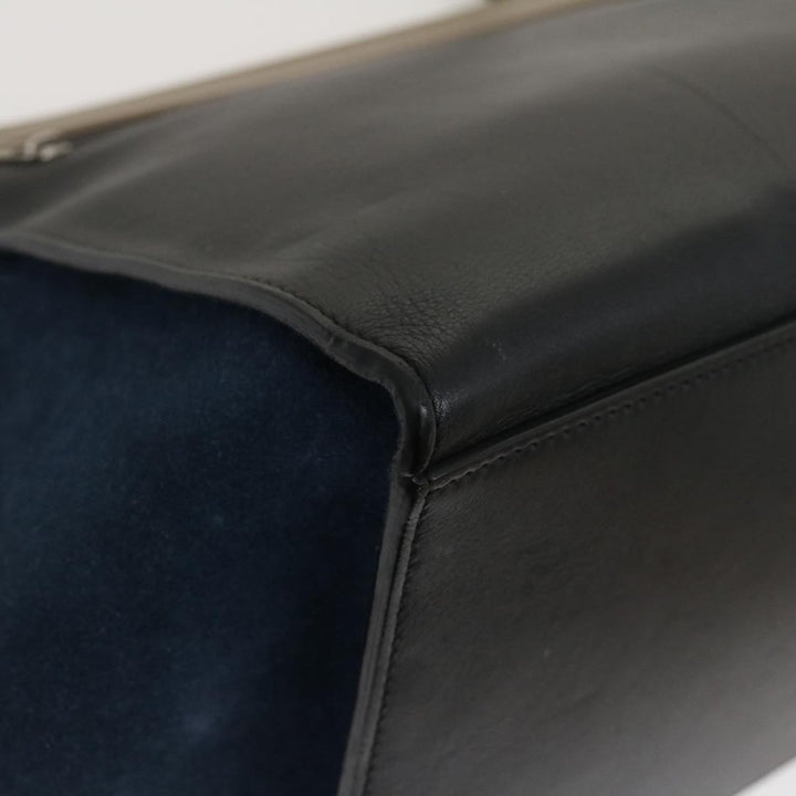 Celine Hand Bag Leather Suede Gray Navy Auth am2375g
