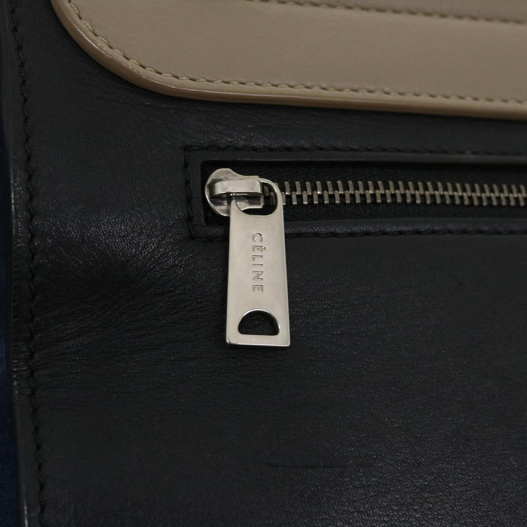 Celine Hand Bag Leather Suede Gray Navy Auth am2375g