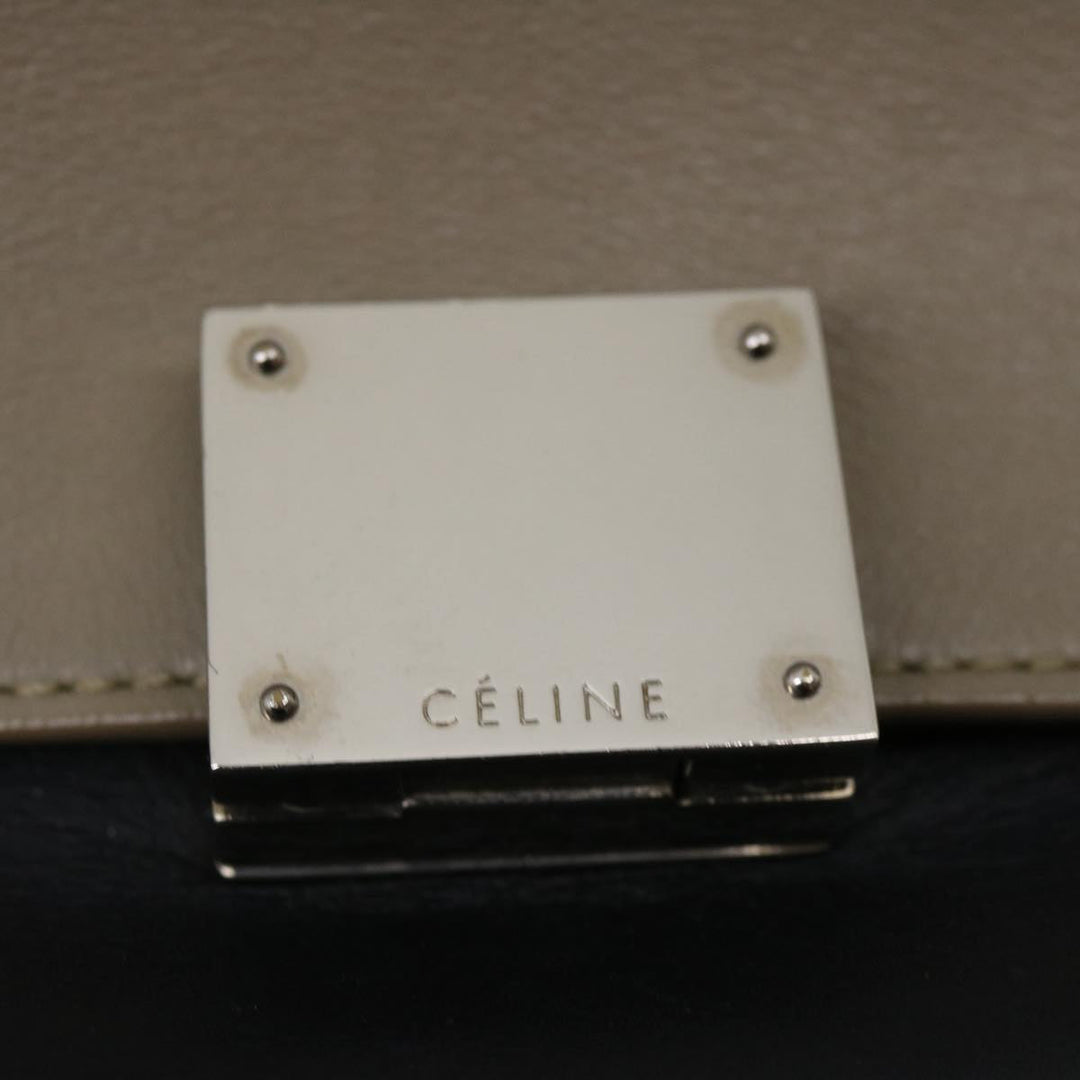 Celine Hand Bag Leather Suede Gray Navy Auth am2375g