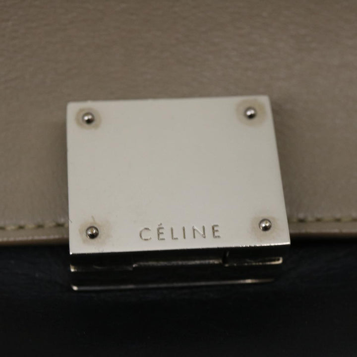 Celine Hand Bag Leather Suede Gray Navy Auth am2375g