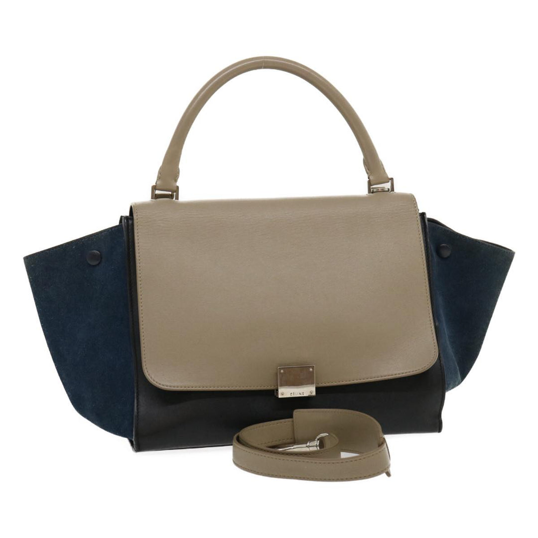 Celine Hand Bag Leather Suede Gray Navy Auth am2375g