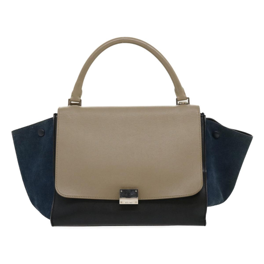 Celine Hand Bag Leather Suede Gray Navy Auth am2375g