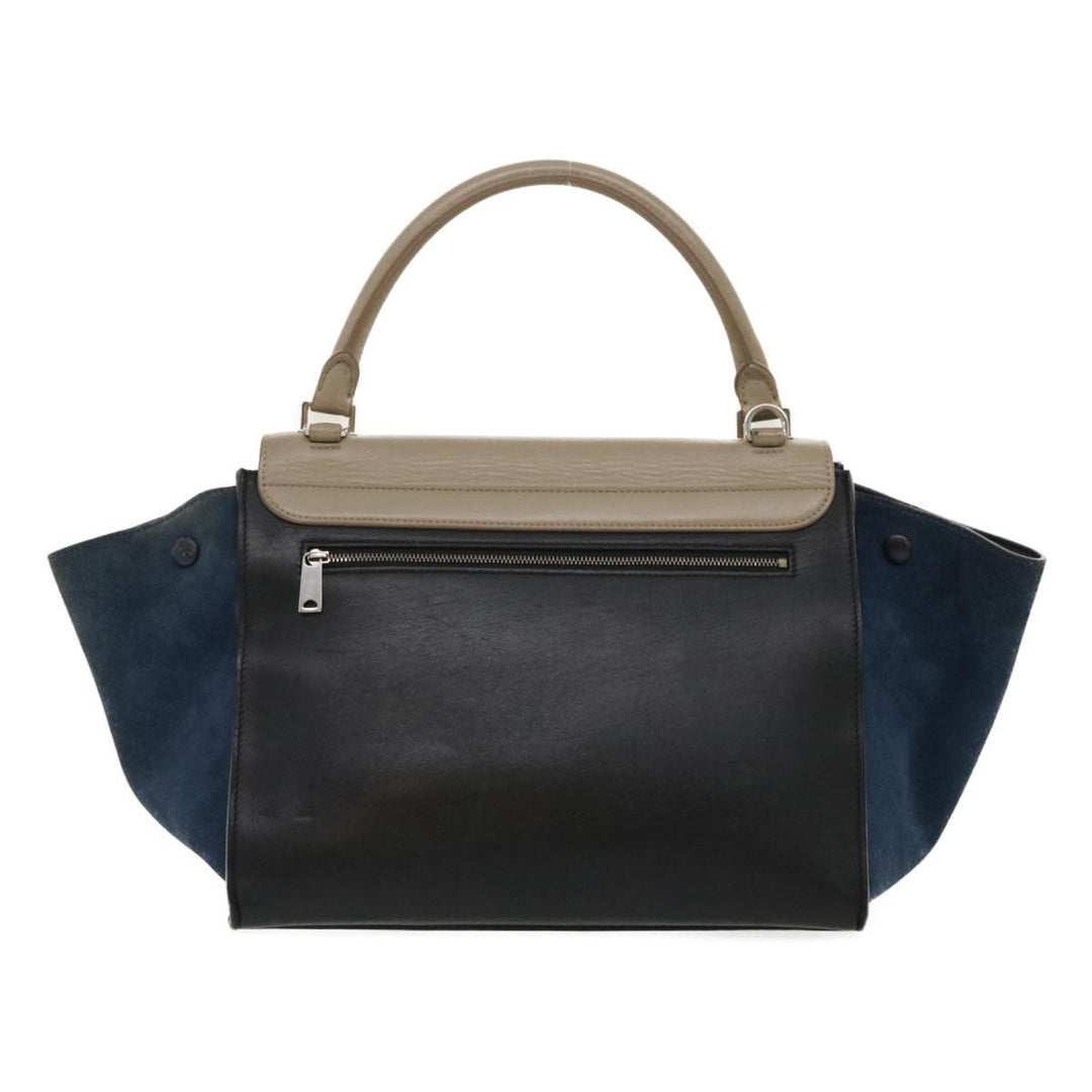 Celine Hand Bag Leather Suede Gray Navy Auth am2375g