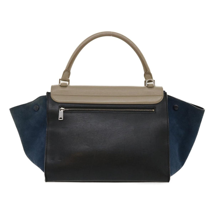 Celine Hand Bag Leather Suede Gray Navy Auth am2375g