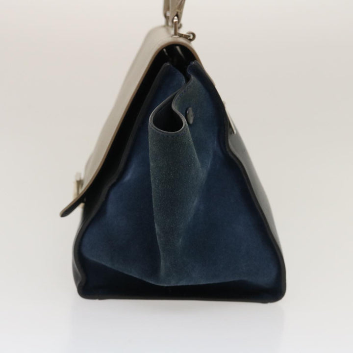 Celine Hand Bag Leather Suede Gray Navy Auth am2375g