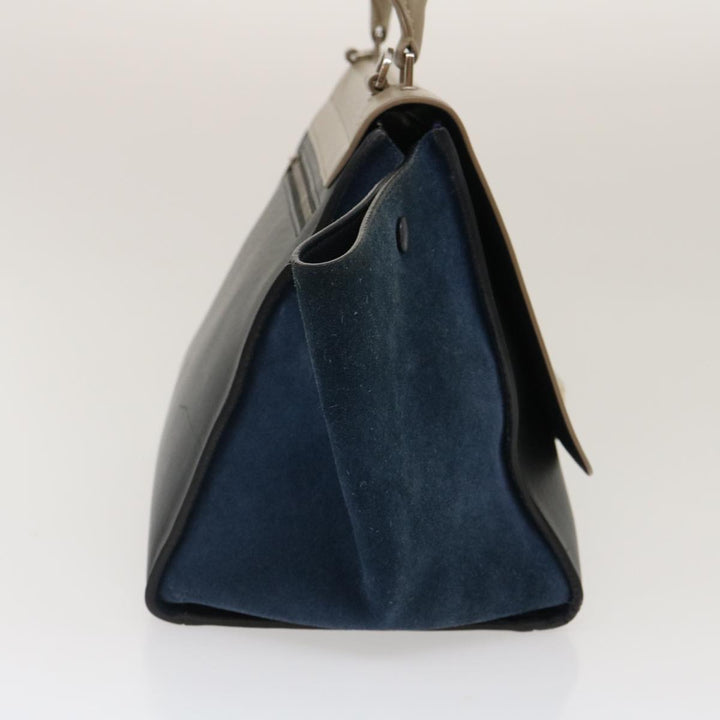 Celine Hand Bag Leather Suede Gray Navy Auth am2375g