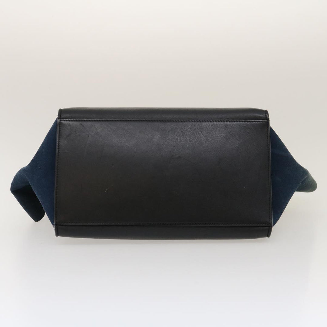 Celine Hand Bag Leather Suede Gray Navy Auth am2375g
