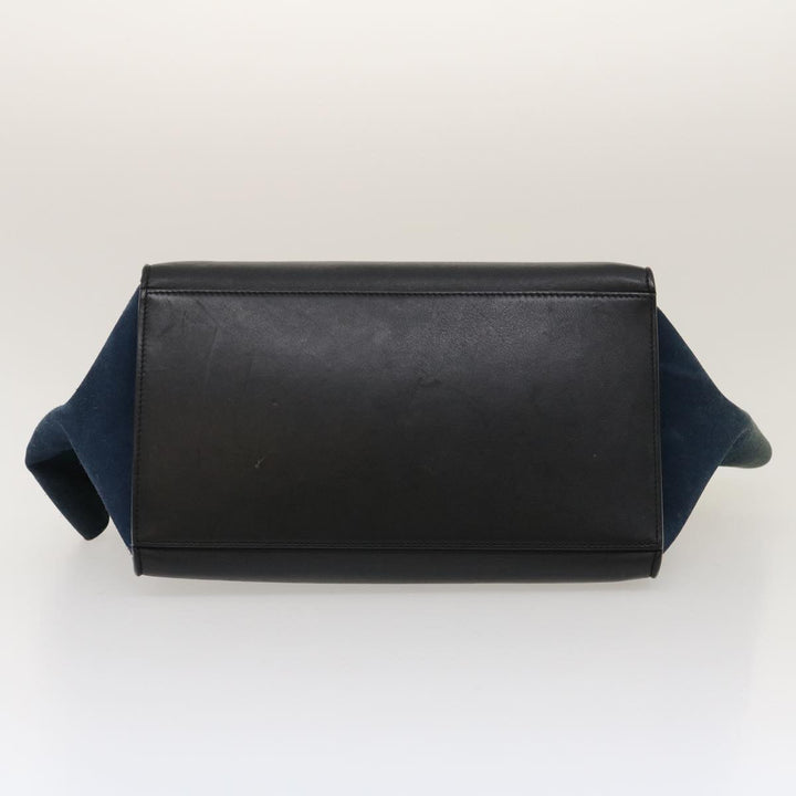 Celine Hand Bag Leather Suede Gray Navy Auth am2375g