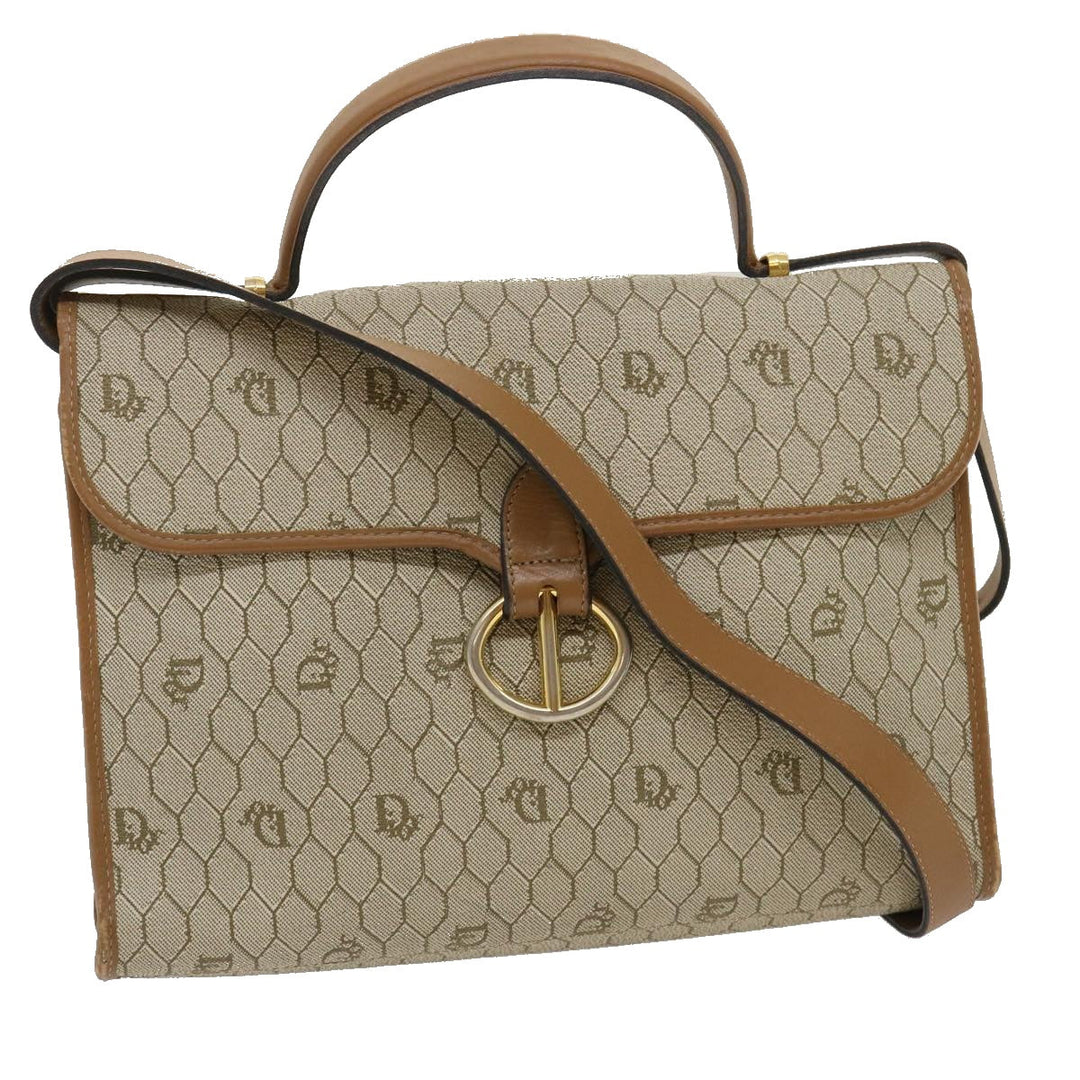 CHRISTIAN Top quality Dior Honeycomb Canvas Hand Bag PVC Leather 2way Beige Auth am2383g