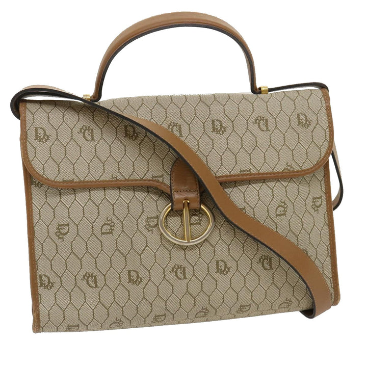 CHRISTIAN Top quality Dior Honeycomb Canvas Hand Bag PVC Leather 2way Beige Auth am2383g