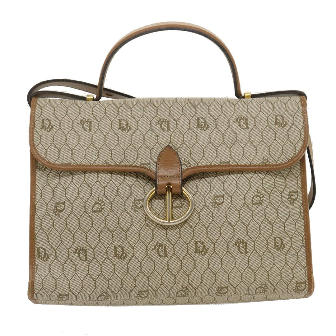 CHRISTIAN Top quality Dior Honeycomb Canvas Hand Bag PVC Leather 2way Beige Auth am2383g