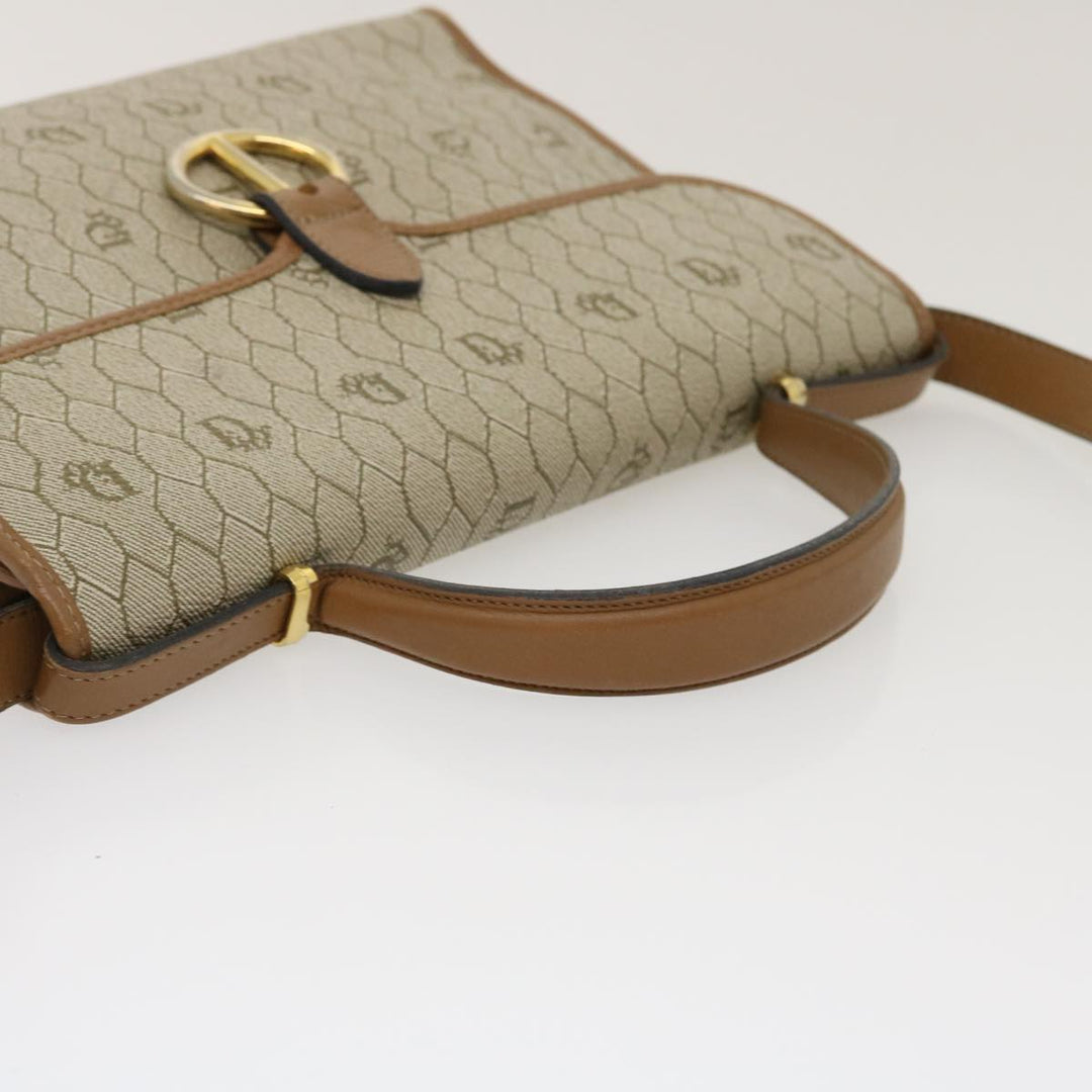 CHRISTIAN Top quality Dior Honeycomb Canvas Hand Bag PVC Leather 2way Beige Auth am2383g