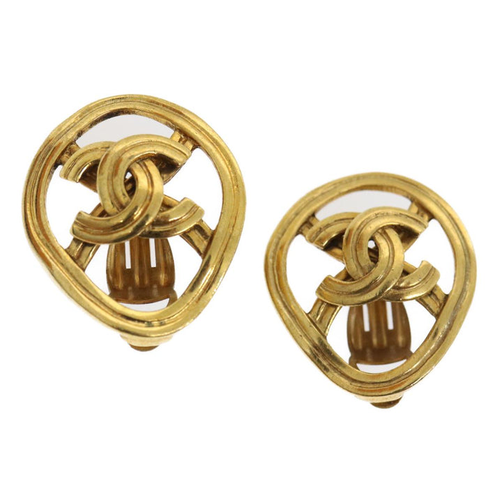 Top Quality Chanel COCO Mark Clip-on Earring Gold Tone CC Auth am2421gA