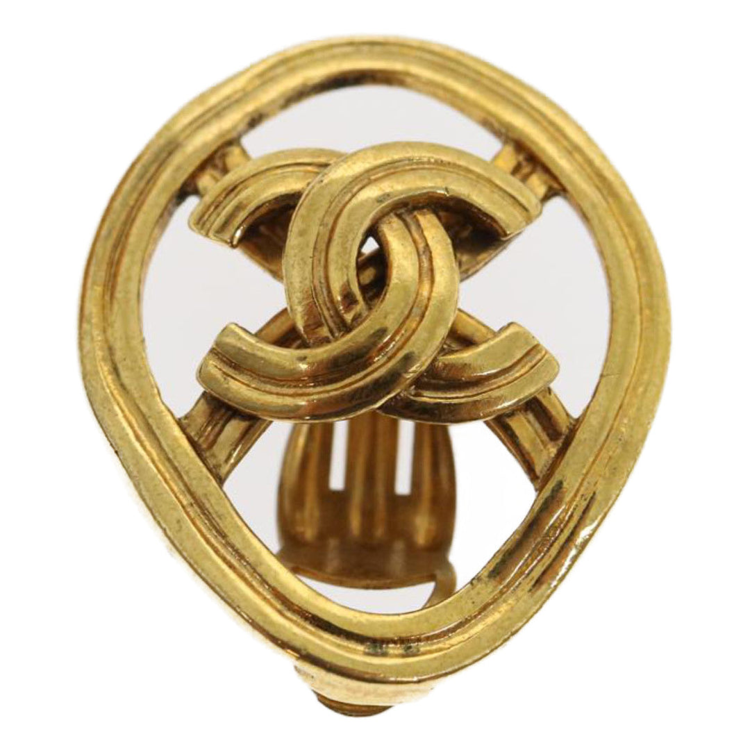 Top Quality Chanel COCO Mark Clip-on Earring Gold Tone CC Auth am2421gA