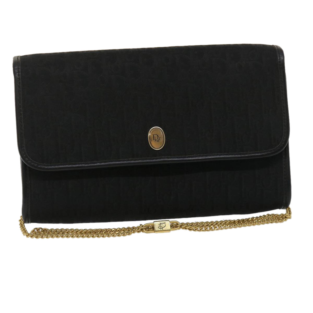CHRISTIAN Top quality Dior Trotter Canvas Chain Shoulder Bag Black Auth am2539g